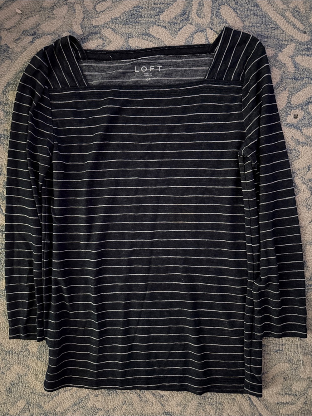 LOFT Women's Navy and White Striped Blouse
